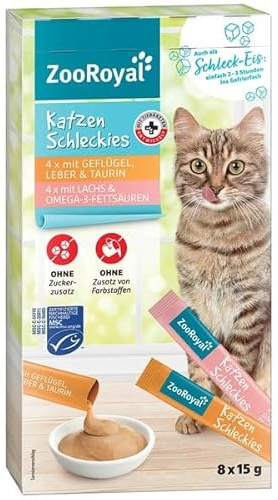 ZooRoyal Schleckies Geflügel, Leber & Lachs 5pcs x 8beutel x15g nassfutter katzenbeutel katzennahrung Multipack