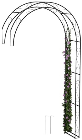 Relaxdays Rosenbogen Halbbogen, Metall, HxBxT: 245 x 130 x 36 cm, Rankbogen für Kletterpflanzen, Wandrosenbogen, schwarz