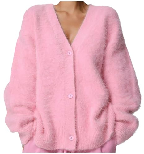 Strickjacke Damen Herbst Kaschmir Pullover - Flauschiger Cardigan Wolle Strickjacken mit Knöpfen Plüsch Offene Vorderseite Gestrickt Einfarbig Weich Kurz Winter Jacke Pullover