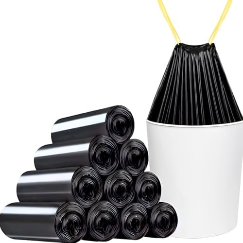 Toneco Müllbeutel 60L - MIT ZUGBAND - EXTRA BREIT & EXTRA STARK - 50 Beutel - reißfest & dicht - stabile Müllsäcke 60L - Fixierband Mülltüten -100% recycelt - für den Hausmüll - 2 Rollen à25 (50)