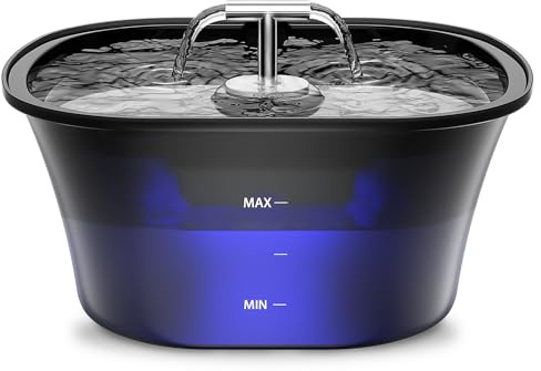 Katzenbrunnen, 2,5L Trinkbrunnen für Katze, Ultra Leise Wasserbrunnen für Katzen mit LED und Aktivkohlefilter, Vierfaches Filtersystem Leicht zu Reinigen, BPA-freier Katzentrinkbrunnen