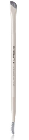 EIGSHOW Augenbrauen pinsel, Doppelendiger Schminkpinsel mit Augenbrauenkamm, Abgewinkelte Augenbrauen Bürste, Professionelle Make-up-Tools zum Formen und Definieren der Augenbrauen (D109B Beige)
