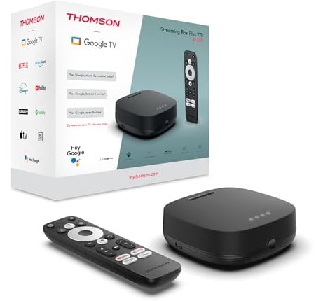 THOMSON Streaming Box Plus 270, Google TV, 4K UHD, Sprachsteuerung, Voice Control, Google Cast, Netflix, Disney Plus, Wi Fi, Mehrfachstecker Netzteil, 3 GB RAM, 32 GB Speicher