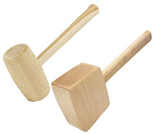 Schreinerklüpfel Set 2-tlg. – Holzhammer Rund & Rechteck – Klopfholz für Stechbeitel & Beitel – Schreinerhammer aus Hartholz für Holzarbeiten, Werkstatt & Montage
