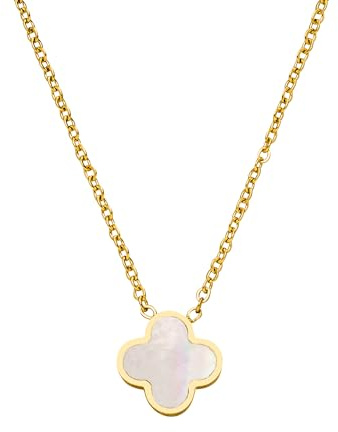 DIAMOND MODE Kleeblatt Halskette Damen Schmuck - Clover Perlmutt, 18K Vergoldet, Chirurgenstahl, 42cm + 5cm, Wasserfest, Geschenk