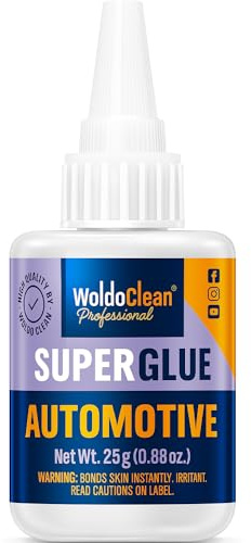 WoldoClean Sekundenkleber Automotive 25g extra stark - für Auto & KFZ, Vibrationsfest & Hitzebeständig, Spezialkleber für Gummi, Kunststoff & Metall, mit Nadel-Verschluss