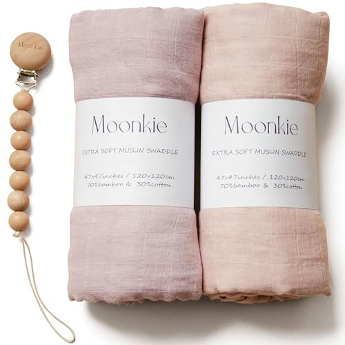 Moonkie Muslin Swaddle Blanket, Essentials Baby Empfangsdecke für Mädchen und Jungen, Baby Wearable Swaddling Set, 47 x 47 Zoll, 2er-Pack (Rose Vanilla/Beige)