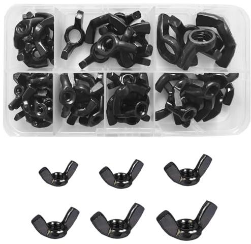 64 Stück M10/M8/M6/M5/M4/M3 Flügelmutter Sortiment Kit, Butterfly Wing Screw Nuts, Thumb Hand Screw Parts(Schwarz)