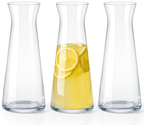 KONZEPT Wasserkaraffe 3er-Set aus robustem Glas, 1 Liter, stilvoll & stabil | Glaskaraffen H 25 cm, mit stabilem Boden, spülmaschinengeeignet, für Wasser, Saft & andere kalte Getränke