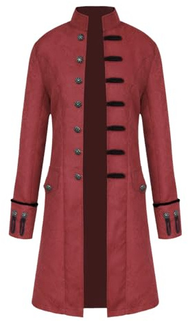 Herren Jacke Frack Mittelalter Gothic Mantel Halloween Cosplay Kostüm | Mittelalter Gothic Steampunk Gehrock Mantel Viking Renaissance Jacke für Halloween Ostern Maskerade Tanzparty Cosplay Party