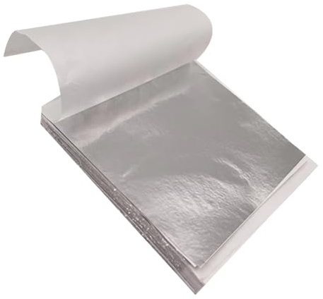 100 Blatt Blattsilber Imitation 8.5 * 8cm Blattgold zum Basteln Silber | Blattmetall Silberfolie Blätter Silber Blatt zum Basteln für Handwerk Nagel Malen Kunstprojekt Vergoldung Möbel Dekoration