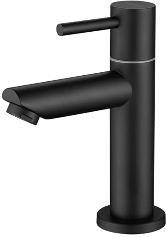 CECIPA Kaltwasserhahn Schwarz mit Ersatz-Bubbler, Waschtischarmatur mit Auslauf Höhe 93.4 mm für Gäste WC, Kaltwasserarmatur Gäste WC für Badezimmer