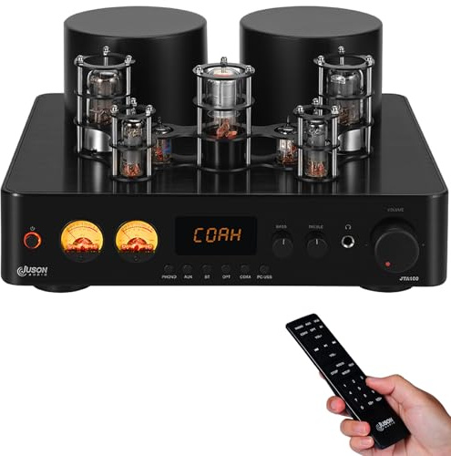 Juson Audio JTA100 200W Vakuum röhrenverstärker Integrierter Hybrid Mit BT 5.0 Optisch AUX RCA Phono Eingang und Kopfhörerausgang 2.1CH Class AB HiFi Home Audio für Plattenspieler