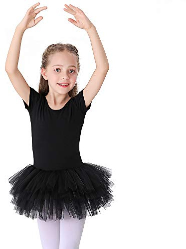 Bezioner Kinder Ballettkleidung Tütü Ballettkleid Mädchen Baumwolle Balletttrikot Kurzarm Ballettanzug Tanzbody mit Rock
