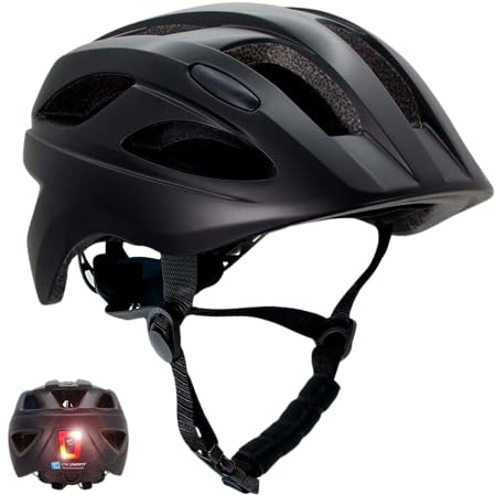 Crazy Safety Cool Kinder Fahrradhelm | Fahrradhelm Kinder 6-12 Jahren für Fahrrad, Skateboard, Mountainbike, Inlineskates | USB-aufladbares Rücklicht | Verstellbarer Fahrradhelm 54-58 cm (Schwarz)