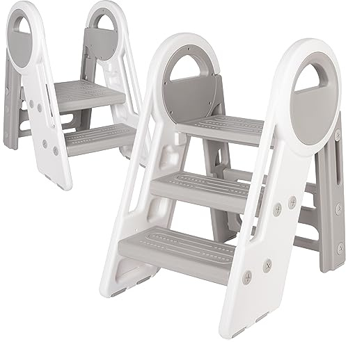ONVAYA® Faltbarer Tritthocker für Kinder | Kindertritt für Waschbecken | Robuster und platzsparender Badhocker | Höhenverstellbar | Traglast bis 75kg | Küchentritt | Toilettenhocker