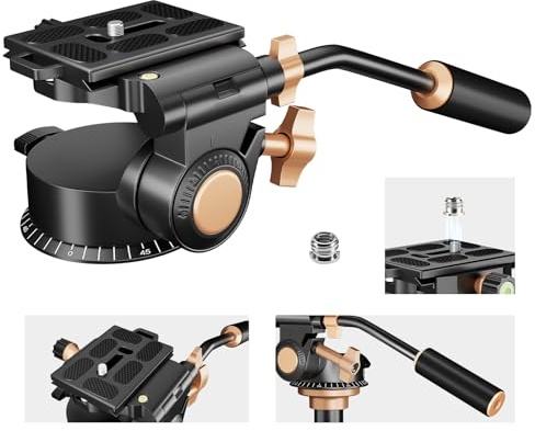 Soonpho Q-08S Heavy Duty Videokamera Stativ Fluidkopf Schwenkkopf mit verlängertem Griff, Stativkopf mit 1/4 Zoll Schraub-Schiebeplatte 360 Grad drehbarer für DSLR, Camcorder, Einbeinstativ