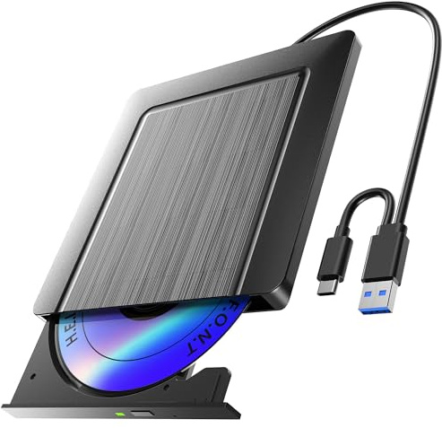 Externes CD DVD Laufwerk, Ultra dünn USB 3.0 & USB-C CD/DVD Laufwerk Extern, CD DVD +/-RW ROM Brenner Optical External DVD Drive für Laptop, PC, Desktop, MacBook, Windows 11/10/8/7/XP/Linux/MacOS