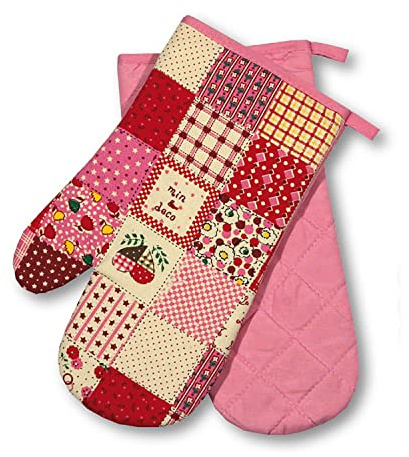 Delindo Lifestyle Ofenhandschuhe Kitchen, Patchwork, rosa, 1 Paar, PSA-Kategorie II bis 250°C hitzebeständig, geprüftes und zertifiziertes Produkt