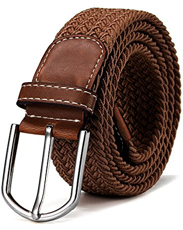 DonDon Stoffgürtel Stretchgürtel geflochten und elastisch Gürtel für Damen und Herren Länge 100 cm bis 130 cm hellbraun