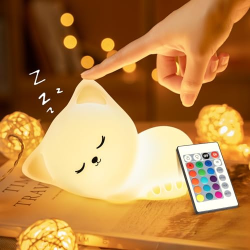 Katze Nachtlicht Kinder 16Farben 5Helligkeit,Squishy Katze Spielzeug Kinder | Nachtlicht Baby Stilllicht Dimmbar, Cat Kinderzimmer Deko, Katze Baby Geschenk Mädchen 3 4 5 6 7 Jahre, Weihnachtsgeschenke