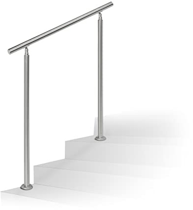 Relaxdays Treppengeländer Edelstahl Set, für Innen und Außen, Handlauf, 1,0 m lang, 2 Pfosten, ohne Querstreben, silber