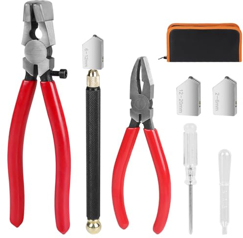 LALAGO 8tlg Glasschneider für Flaschen, Professionelles Glasbrech- und Fugenzange Pliers, Grozer Glaslaufzangen Set mit 2 Ersatzschneidkopf, Tropfrohr für dick Mosaik Fliesen Spiegel Stained Glass Kit