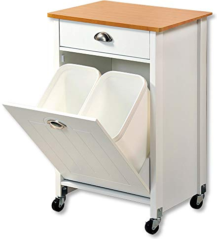 Kesper | Küchenwagen mit Mülltrennung, Weiß, Bambusdekor | 2552613