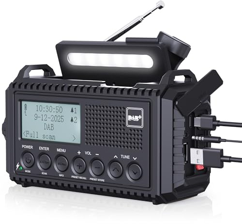 DAB/DAB+/UKW Digitalradio mit Eingebaute 5000mAh Akku Solar Radio Notfallradio mit USB Handyladefunktion Camping Radio mit LED Taschenlampe Leselampe SOS Alarm Tragbares Kurbelradio für Outdoor