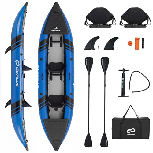 FANTASK kajak aufblasbar, Schlauchboot 2 Personen mit Aluminiumrudern, aufblasbares Kanu gepolstertem Eva-Sitz, Handpumpe & Reparaturset, Kayak 230 kg Gewichtskapazität mit Tragetasche (Blau)