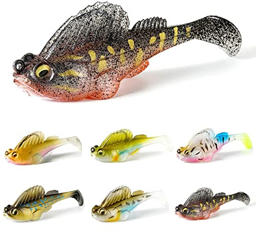 6 Stück Angelköder Gummifische Kunstköder Gummiköder Set Weiche Angelköder Für Barsch mit Haken Fische Angeln Forelle Zander & Barsch Köder Jigköpfe Für Männe