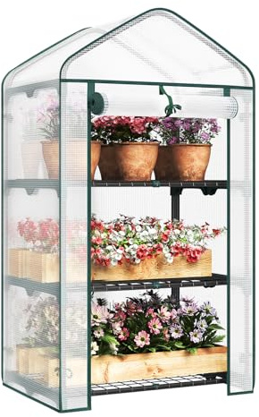 WOLTU Gewächshaus Foliengewächshaus mit 3 Ablagen Tür Stabil, Weiß | Tomatengewächshaus für Balkon Garten Terrasse, Winterfest platzsparend, 69 x 125 x 49 cm