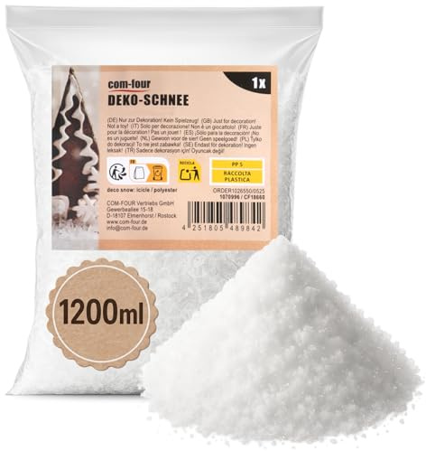 com-four® 1200 ml Kristallschnee XL zum Dekorieren und Basteln - reichhaltiger Kunstschnee als Weihnachtsdeko - Winter-Deko mit künstlichem Schnee (1.2 Liter - Kristallschnee)