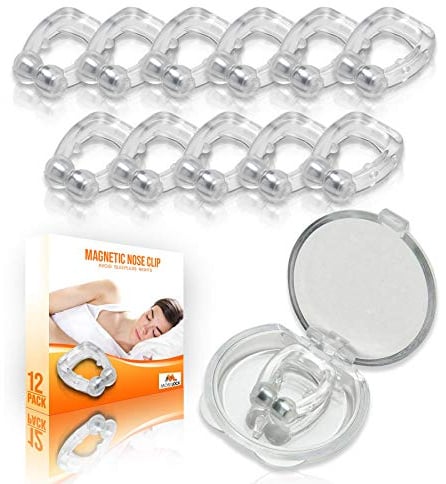12 Stück Magnetische Anti-Schnarch-Nasenclips - Silikon, Wiederverwendbar | Magnetgeführte Enden, öffnet die Nasenlöcher, Halt die ganze Nacht, unauffällig, für unterwegs