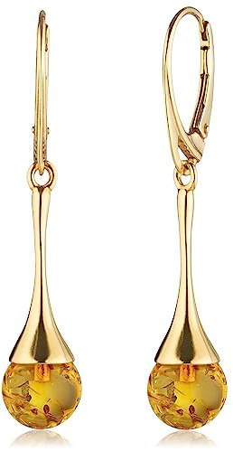 Amber by Mazukna Natürlicher Gelb Baltischer Bernstein Anhänger für Damen – Tropfenförmige polierte Halskette mit vergoldeter Sterling Silber Kette, leichtes 46 cm Schmuckgeschenk für den Alltag