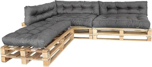 MKSOutdoor-Palettenkissen mit Spanngurten passend zur Palette | Balkon-Sofa-Wasserdicht | Europaletten-Sitzkissen | Bankauflage (6er Set (3 * 120x80 cm + 3 * 120x40 cm))