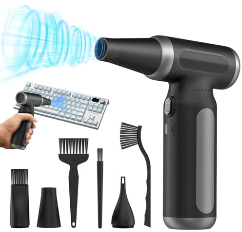 Elektrische Staubgebläse Druckluftspray für PC Reinigungsset, 200000 U/min Compressed Air, 3-Gang einstellbare Air Duster Luftdruckspray, Tastatur Reinigung für PC, Elektronik, Sofa, Auto(Silber)
