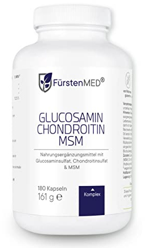 FürstenMED® Glucosamin Chondroitin MSM Hochdosiert + Vitamin C, 180 Kapseln als 4 Fach Komplex mit Glucosamine, Laborgeprüft & Ohne unerwünschte Zusatzstoffe