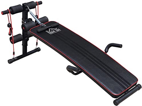 HOMCOM Sit Up Bank höhenverstellbar multifunktion Hantelbank mit 4/5-Fach Verstellbarer Beinfixierung, Trainingsbank für Ganzkörpertraining Flachbank Schrägbank Bauchtrainer & Rückentrainer