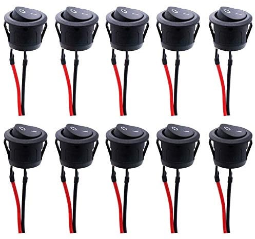RUNCCI-YUN 10PCS 12V Wippschalter, SPST Switch 10 A/125 V, 6 A/250 V Rocker Kippschalter (mit Draht) Runde Schalter Wippschalter Button， für Auto RV Truck Jeep Off Road Boat Marine