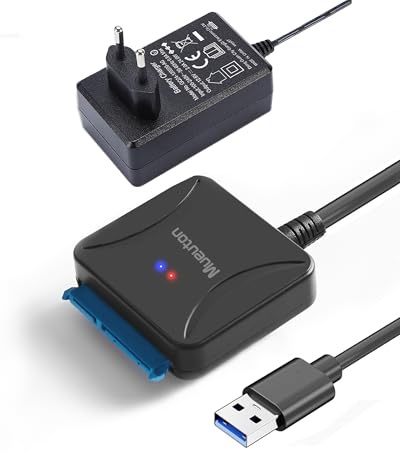 SATA USB Adapter, USB zu SATA Adapter, USB 3.0 to SATA III Hard Drive Adapter for 2.5 3.5 HDD/SSD Hard Drive and SATA Optical Drive with 12V/2A Power Adapter
