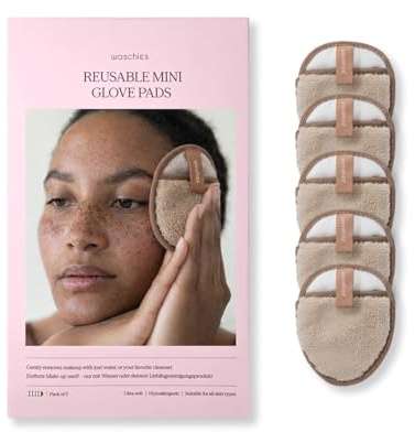 Waschies Abschminkpads/Mini-Waschhandschuhe – 5er-Set Braun – sanfte Gesichtsreinigung - waschbar, wiederverwendbar & hypoallergen - für alle Hauttypen – Alternative zu Wattepads & Abschminktüchern