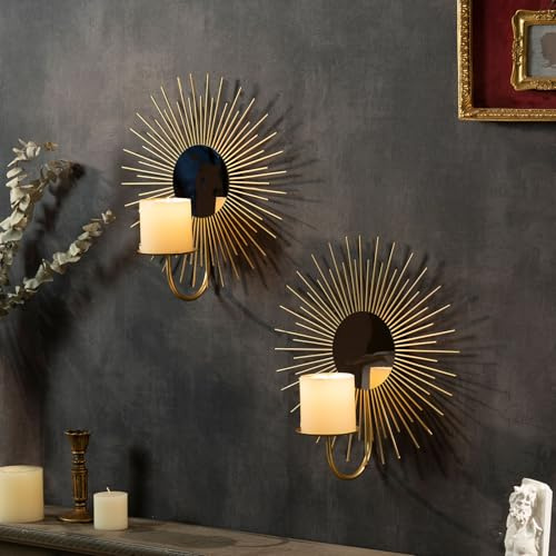AIM & GGKK Wandkerzenhalter,Set von 2 Stück Wand Kerzenhalter Wandleuchter Kerzenständer für Esszimmer, Wohnzimmer und Schlafzimmer Wand Deko
