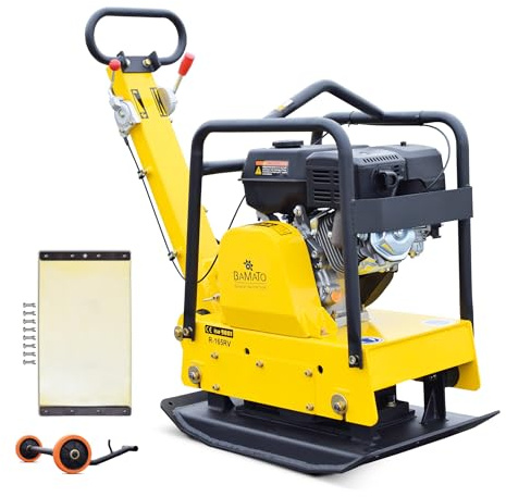 BAMATO Rüttelplatte R-165RV Vibrationsplatte Verdichter 30,5kN Rüttler | 30,5 kN Verdichtungsdruck & 500mm Tiefe | Reversibel mit Vor- und Rücklauf | Starker 8 PS Motor | Inkl. Zubehör