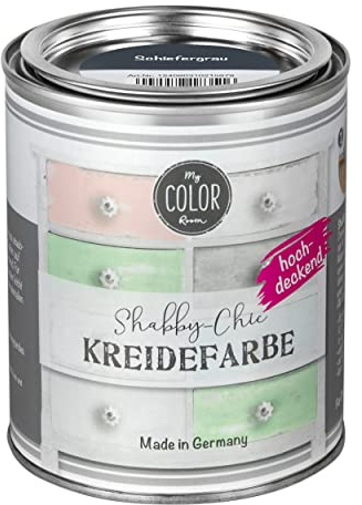 My COLOR Room Shabby Chic Kreidefarbe 750 ml - Schiefergrau - Küchenmöbellack und Möbelfarbe ohne Schleifen. Wasserbasiertes Chalk Paint, für Holz & mehr mit hoher Deckkraft u. schnell trocknend