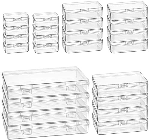 Goodma 24 Stück gemischte Größen Rechteckige leere Mini-Aufbewahrungsbox für Mini-Kunststoff-Organizer mit Klappdeckel für kleine Gegenstände und andere Bastelprojekte