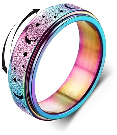 Diamday Anti-Angst Spinner Ring Fidget Band für Stress und Angstlinderung - Edelstahl Roller Ring für Damen und Herren - Drehbar Mondstern Sand Blast Finish