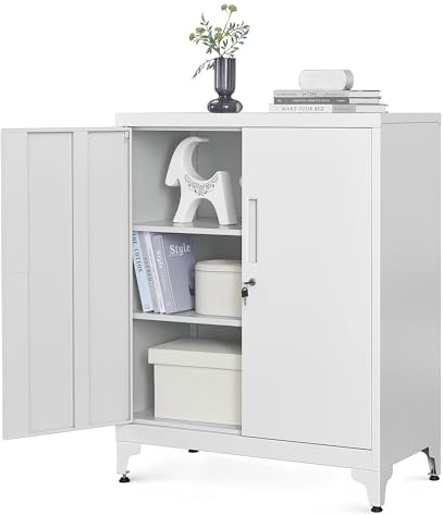 SONGMICS Aktenschrank, Mehrzweckschrank, Büroschrank mit 2 Türen, Schrank abschließbar, Aufbewahrungsschrank aus Stahl, für Arbeitszimmer, Wohnzimmer, mattgrau OMC013G01