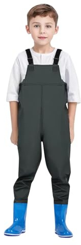 Wathose Kinder Wasserdicht mit Stiefel Kinderwathose Matschhose Jungen Anglerhose mit Stiefel Mädchen Regenhose mit Stiefeln Junior Hosenträger Matschhose Regenstiefel rutschfeste Sohle Gummistiefel