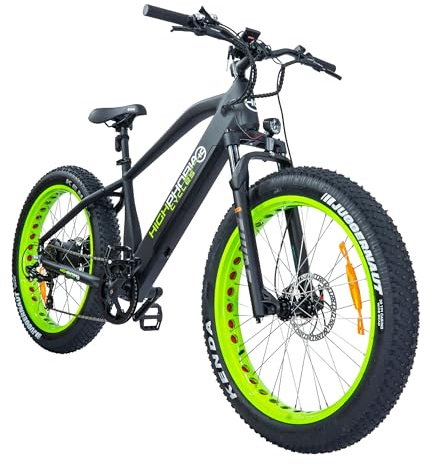 Highphoria E-Bike Elektrofahrrad für Herren/Damen 26 Zoll, 250W 25 km/h Fat Tire E-Mountainbike mit Batterie, Starker Motor, Kettenschaltung, Hydraulische Federgabel Pedelec(Schwarz-Grün)